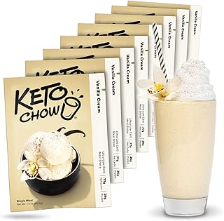 Keto Chow Vanilla Cream - Keto Meal Replacement Shake Powder - Nutritionally Complete - Low Carb - Delicious Easy Meal Substitute - Protein Rich You Choose The Fat - Single Meal - 8 Pack