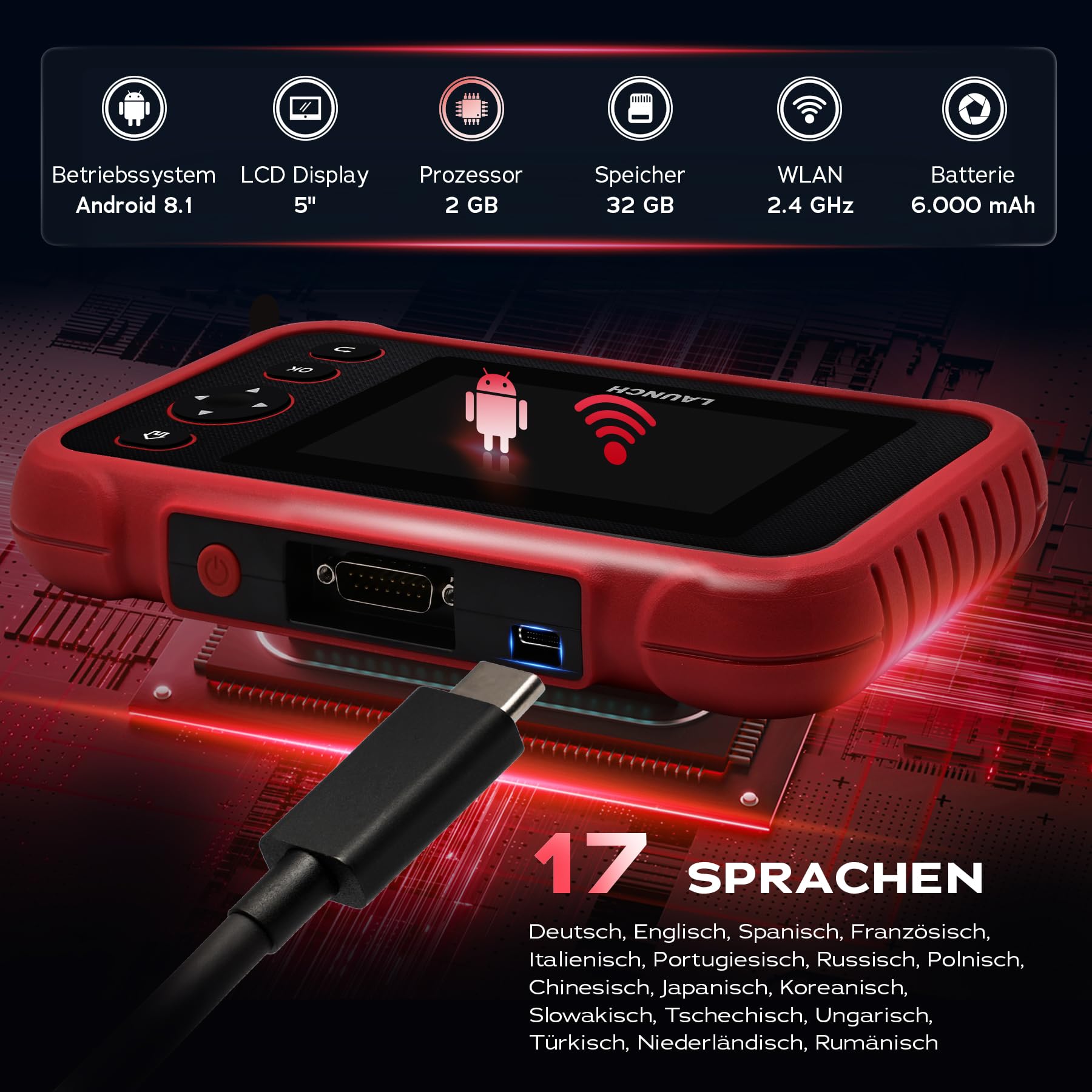 LAUNCH Europe CRP 129 EVO OBD2 Diagnosegerät Auto Auslesegerät Kfz-Diagnose EOBD Tester 4 Systemen Motor, ABS, SRS, Automatik Getriebe + 8 Service Funktionen mit Touchscreen WiFi kostenlose Update