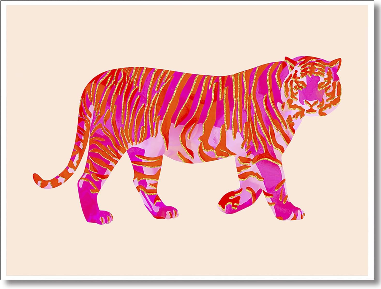 ytreyoimro Funky Pink Orange Tiger Canvas Wall Art, Trendy Preppy Animal Painting Poster for Girls Bedroom, Cute College Dorm Apartment Wall Decor, Hot Pink Girly Art Print 12x16in Unframed