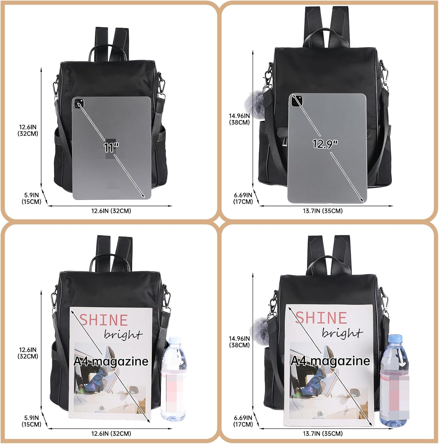 CHERUTY Women Backpack Purse Nylon Anti-theft Fashion Casual Lightweight Travel Shoulder Bag - Image 3