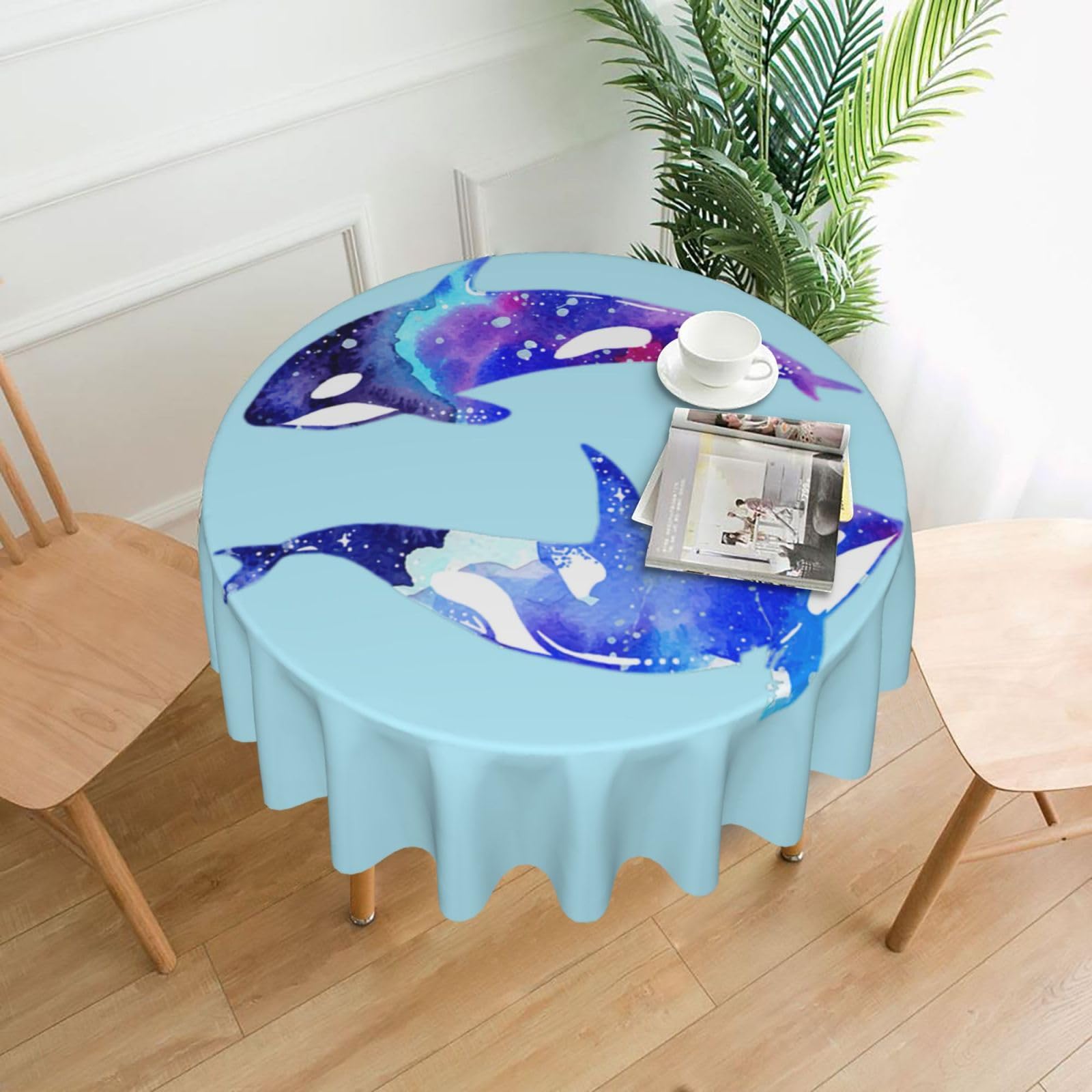 OKFSTY Orca Killer Whale Print Round Tablecloth 60in for Wedding Elegant Polyester Cover for Party Reception Festive Dinner