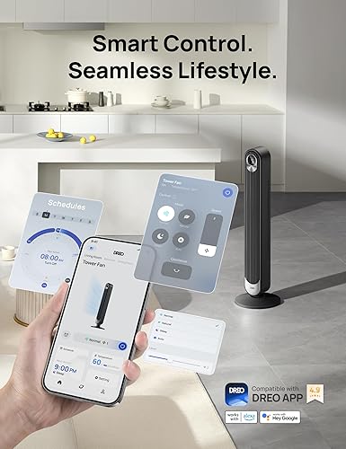 Miniatura 9 de Dreo Ventilador de torre de 42 pulgadas, silencioso ventilador oscilante sin aspas con control remoto, 6 velocidades, 4 modos, pantalla LED,