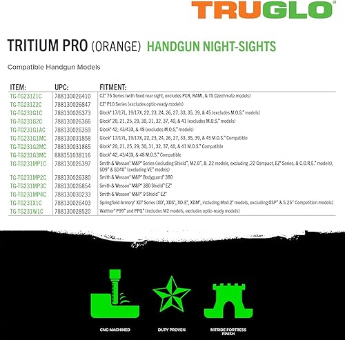 Miniatura 6 de TRUGLO Tritium Pro Night Sights, Compatible with Glock 42/43 MOS Handgun Models | Compact Durable Glow-in-The-Dark Front & Rear Gun Sight Set with