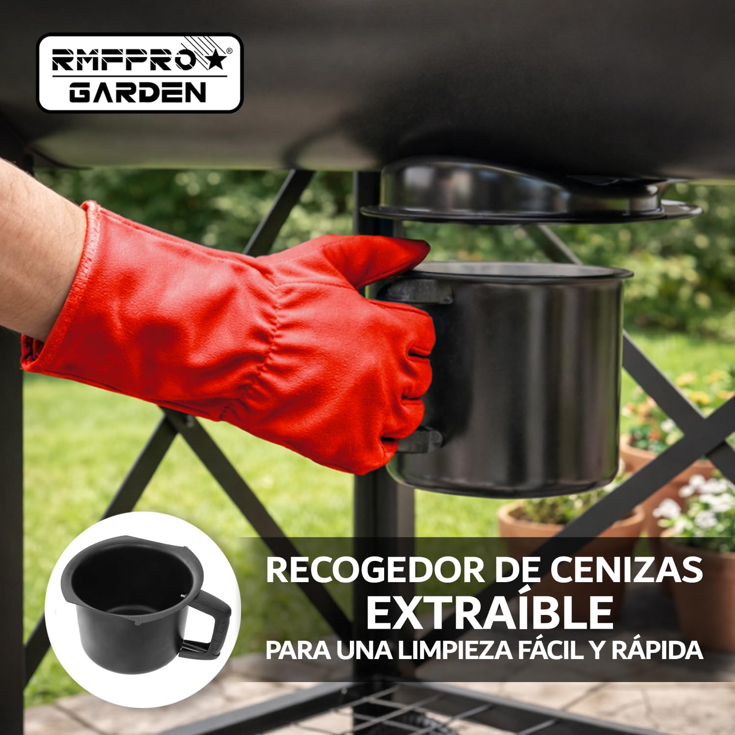 RMF Barbacoa de Carbón con Parrilla XL con Termómetro Integrado - Kit de Accesorios y Funda incluidos, Carrito de Acero Resistente con Ruedas, Estantes Laterales Plegables, Cenicero Extraíble