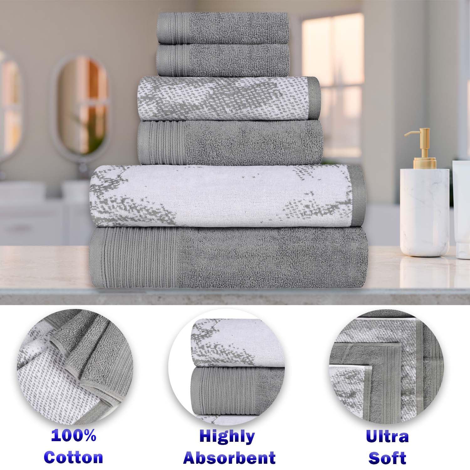 Superior Lot de 10 Serviettes en Coton uni et marbre, Gris