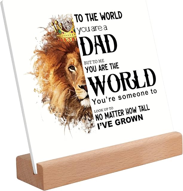 Funnli Gifts for Dad, Dad Birthday Gifts Acrylic Plaque with Saying and Wood Stand, Dad Gifts Acrylic Ornaments 15 * 15 cm, Daddy Gifts from Daughter Son