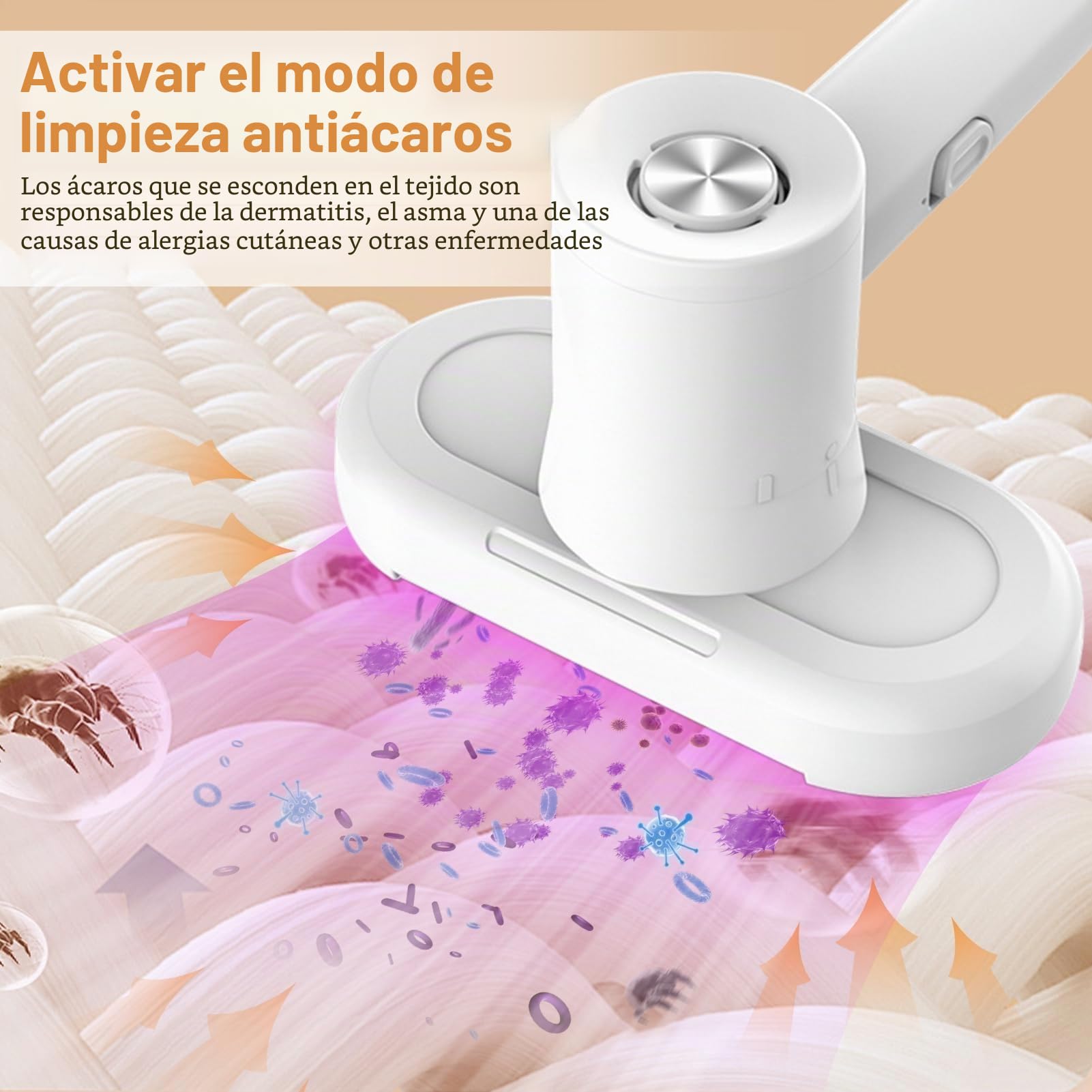 Yaasier Aspirador de ácaros con luz UV, Mini aspiradora con Filtro HEPA, Aspirador antiacaros con depósito de Polvo Permanente para colchones, sofás, Almohadas, alfombras