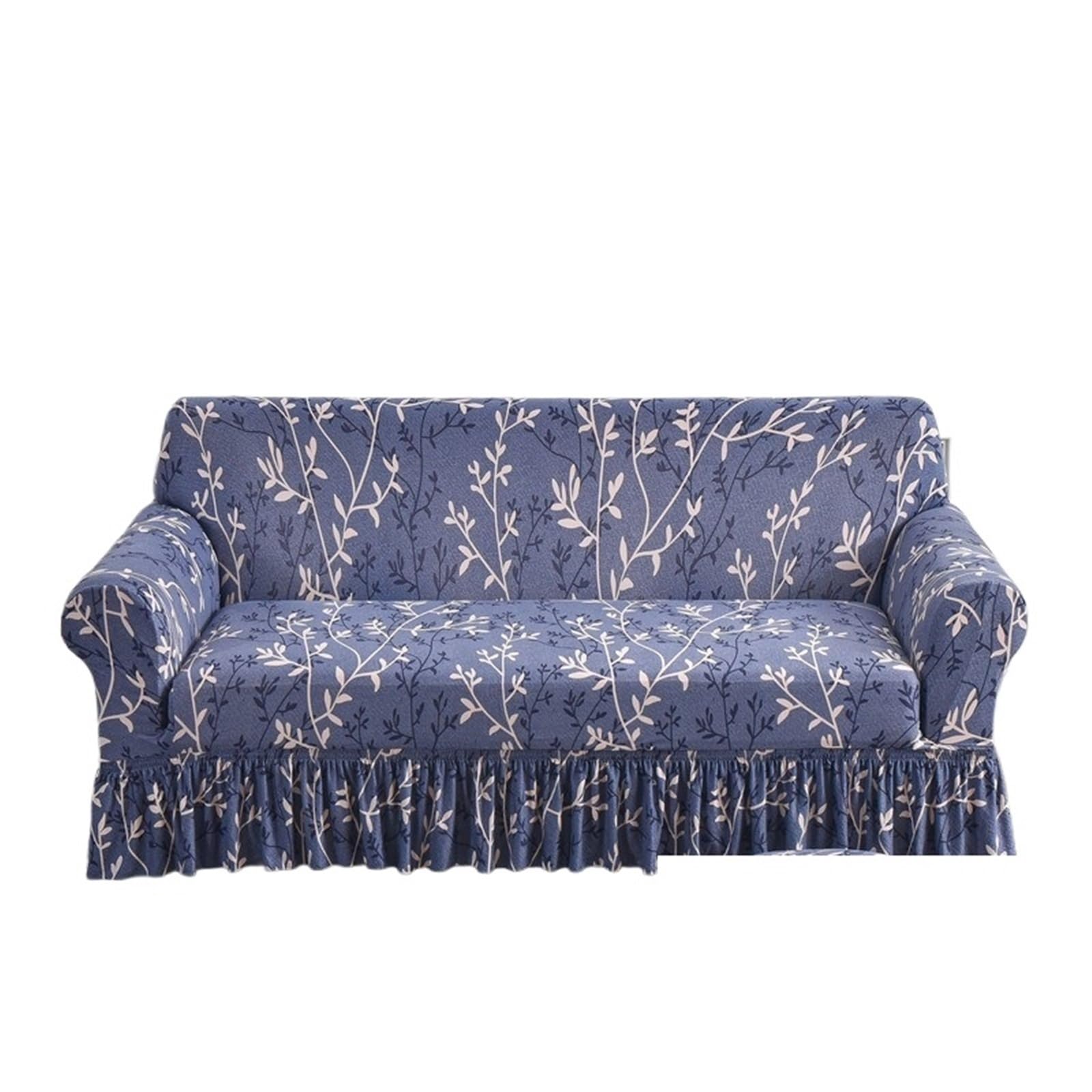 GCYEIDMA Skirt Sofa Cover Stretchable Sofa Cover with Skirt Washable Furniture Protector Printed Slipcovers with Elastic Bottom for Living Room(Color 7,2-seater 145-185cm)