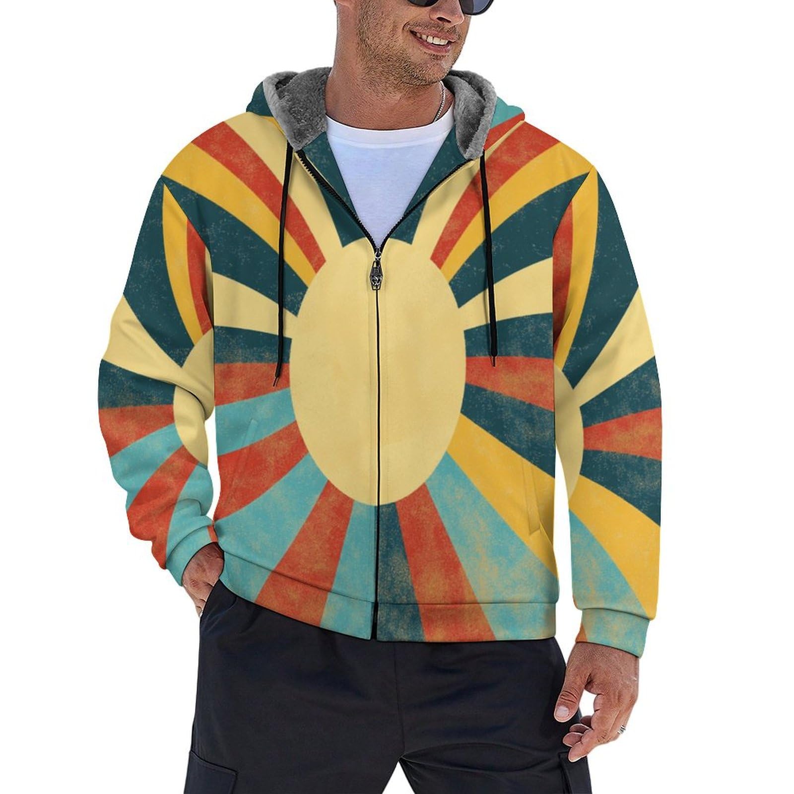 Chaqueta polar para exteriores abrigo de invierno casual con estampado de sol 8