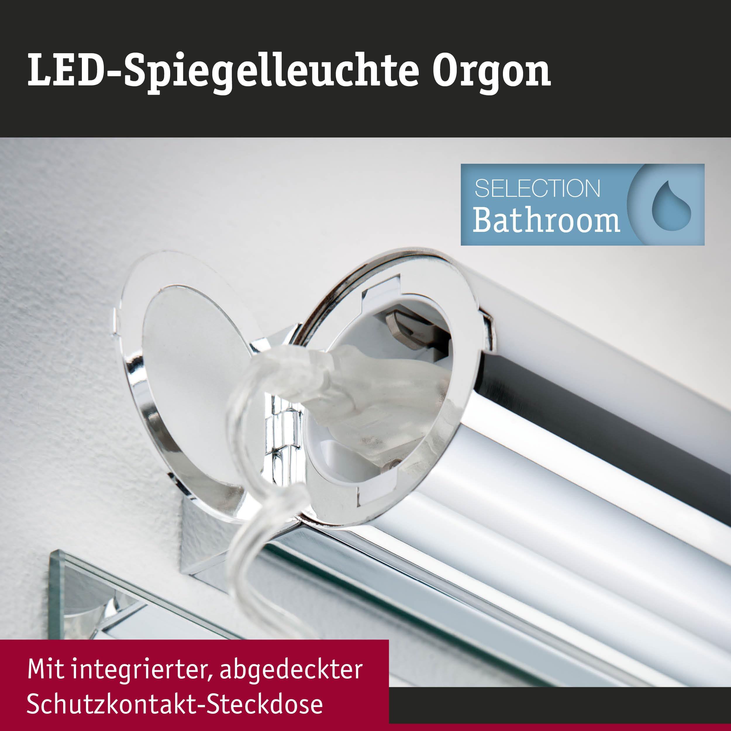 Paulmann 79713 LED Deckenleuchte Spiegelleuchte Orgon incl. 1x10,5 Watt IP44 Deckenlampe Chrom, Weiß Wohnzimmerlampe Metall, Acryl Flurlampe 3000 K