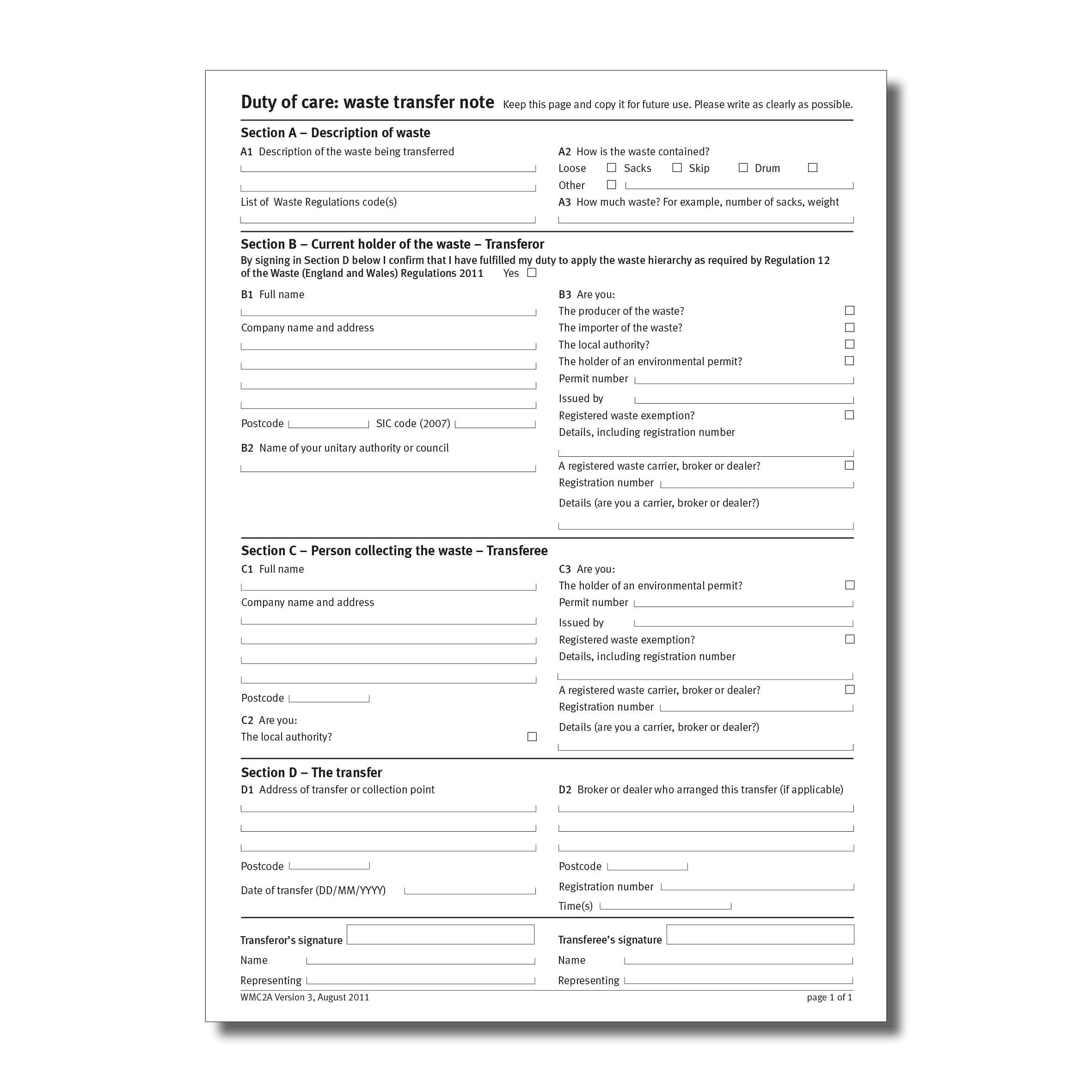 Cherry Duty of Care Waste Transfer Note Duplicate A4 Pad - Image 2