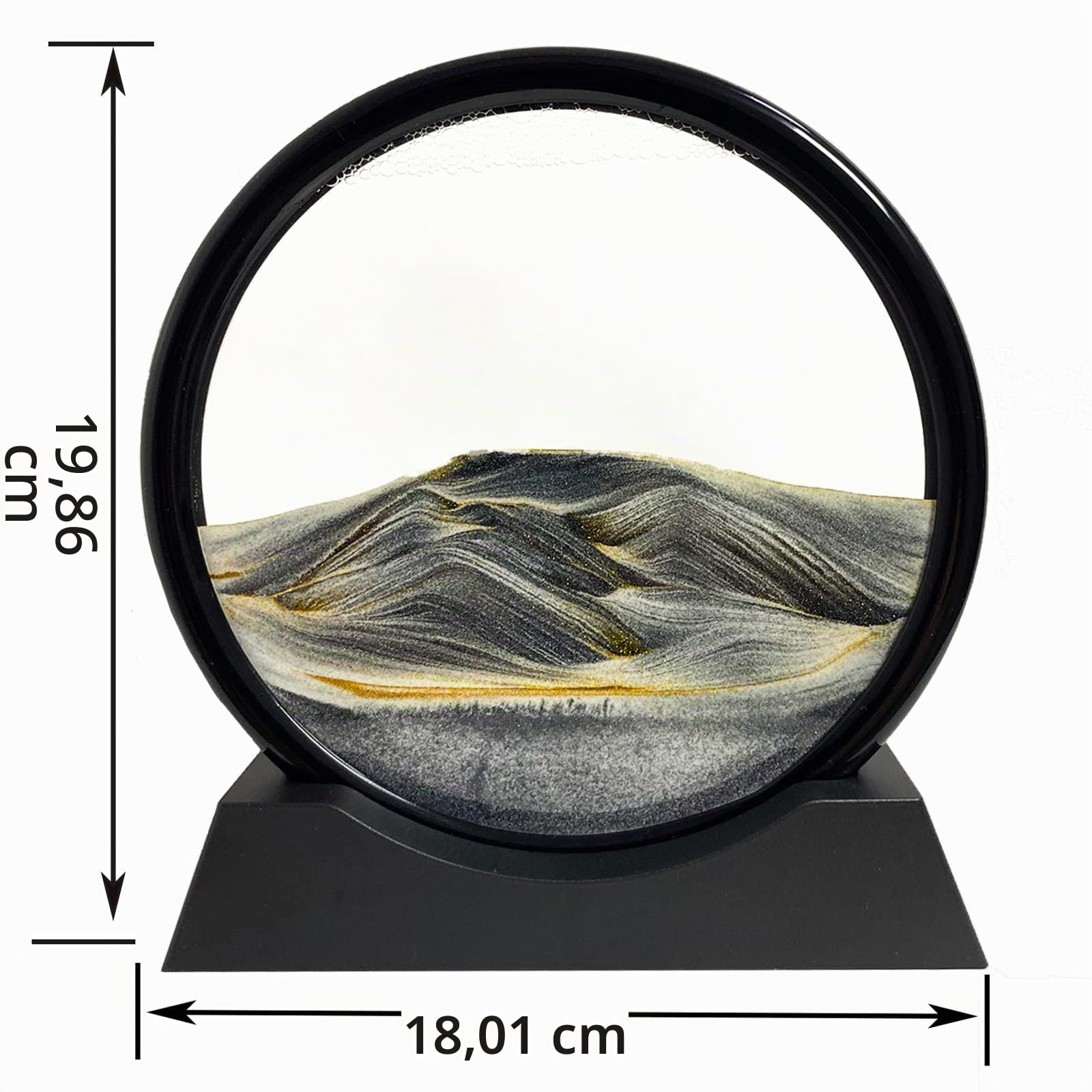 SANDCLE Pittura di Sabbia che scorre - immagine di Sabbia in Movimento, Flow Pittura di Vetro Rotonda a Clessidra 3D, Arte Decorazione Regalo per Casa Ufficio (Nero, 7 Pollici)