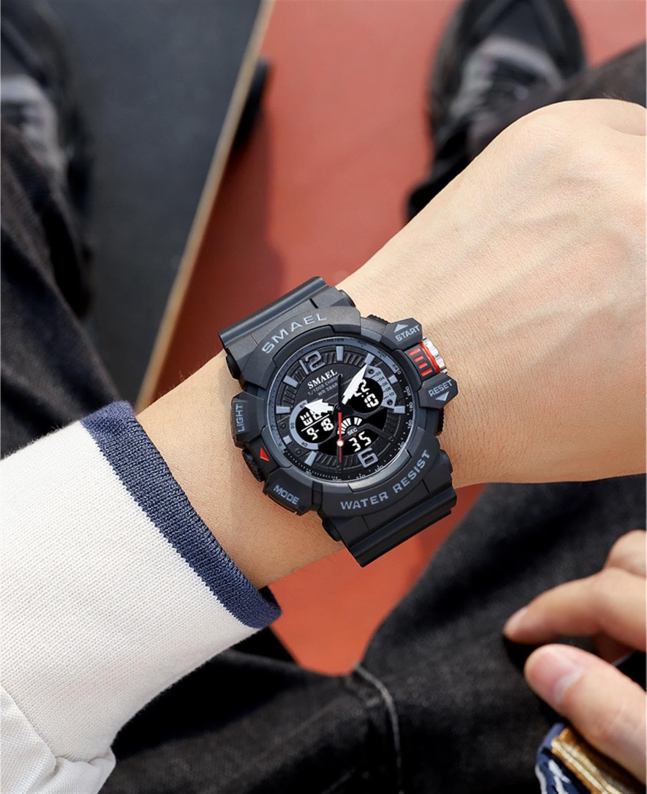 Sport Montre Bracelet Hommes Digital 50M Etanche LED Double Temps Analogique Quartz Mode Outdoor Militaire Tactique Montres Homme