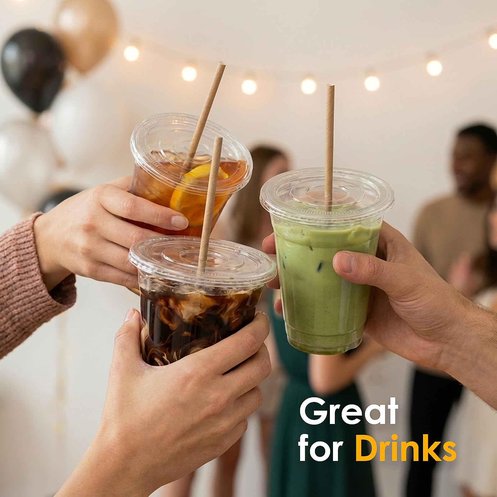 WUHUIXOZ [200 set -350ml Plastikbecher mit Deckel, verwendet für Eiskaffee, Milchshakes, Hochzeiten, Weihnachten, Partys und kalte Getränke…