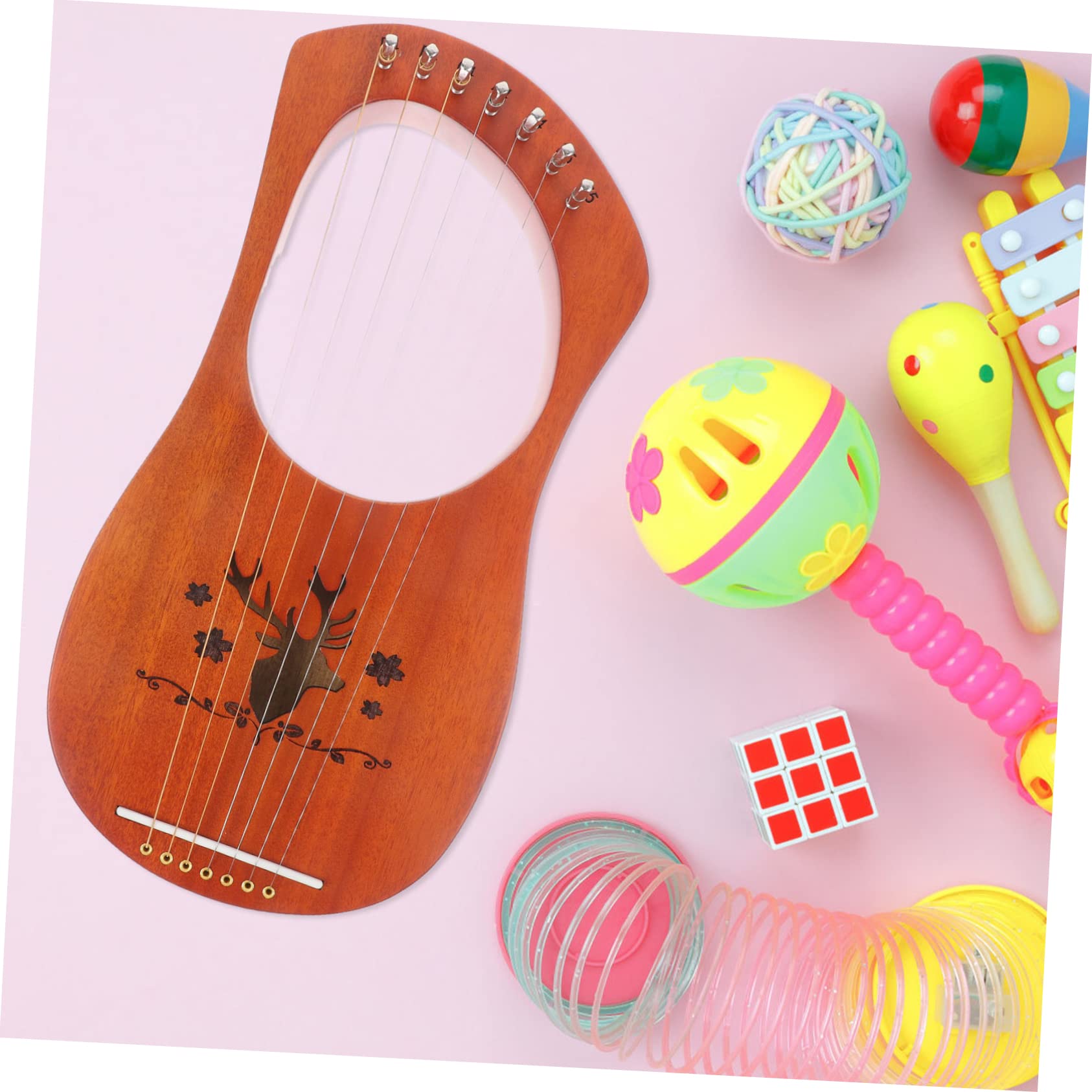ibasenice Strumento Musicale Lira Portatile in Legno 7 Corde, Suono Caldo e Design Creativo per Principianti e Ragazzo Ragazza, Include Accordatore Professionale