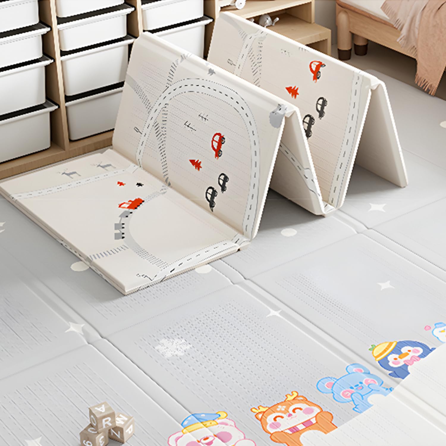Tappeto Gioco Bambini Pieghevole,Tappetino Da Per Bambini,Ortatile,Anti-Scivolo,Lavabile,Morbido E Anti-Urto,Impermeabile,Reversibile,Versatile,Perfetto Gattonare In Sicurezza(180*200*1.0cm,A)