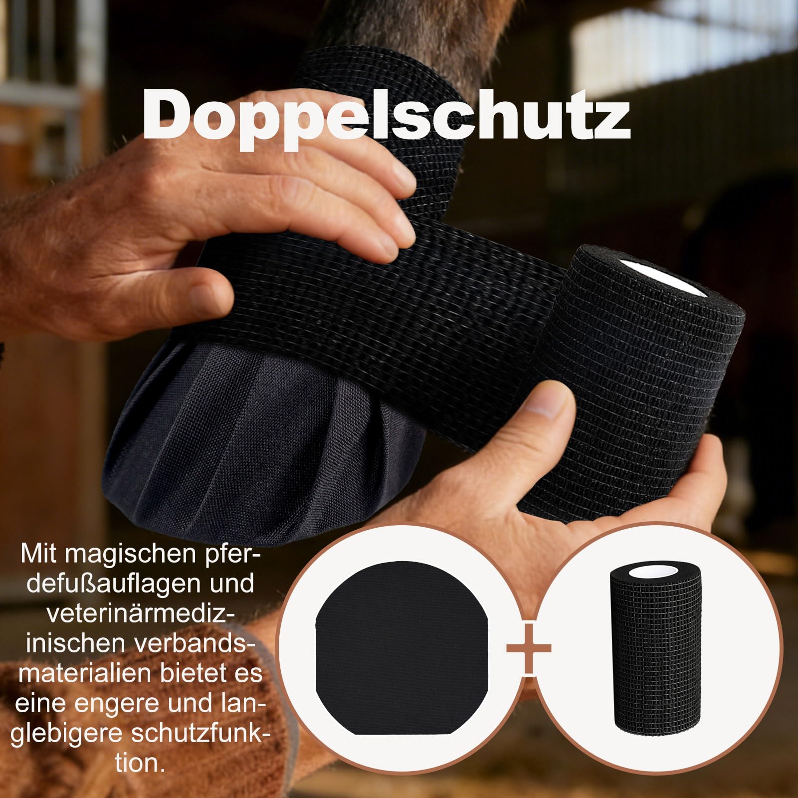 12 PCS Hufverband Tape mit 6 Rollen Verpackung Insgesamt 18PCS, Starke Klebrige Pferdehufwicklungen, Atmungsaktive wasserdichte Magikessen Hufpolster,Hufpolster zur Behandlung von Hufwunden