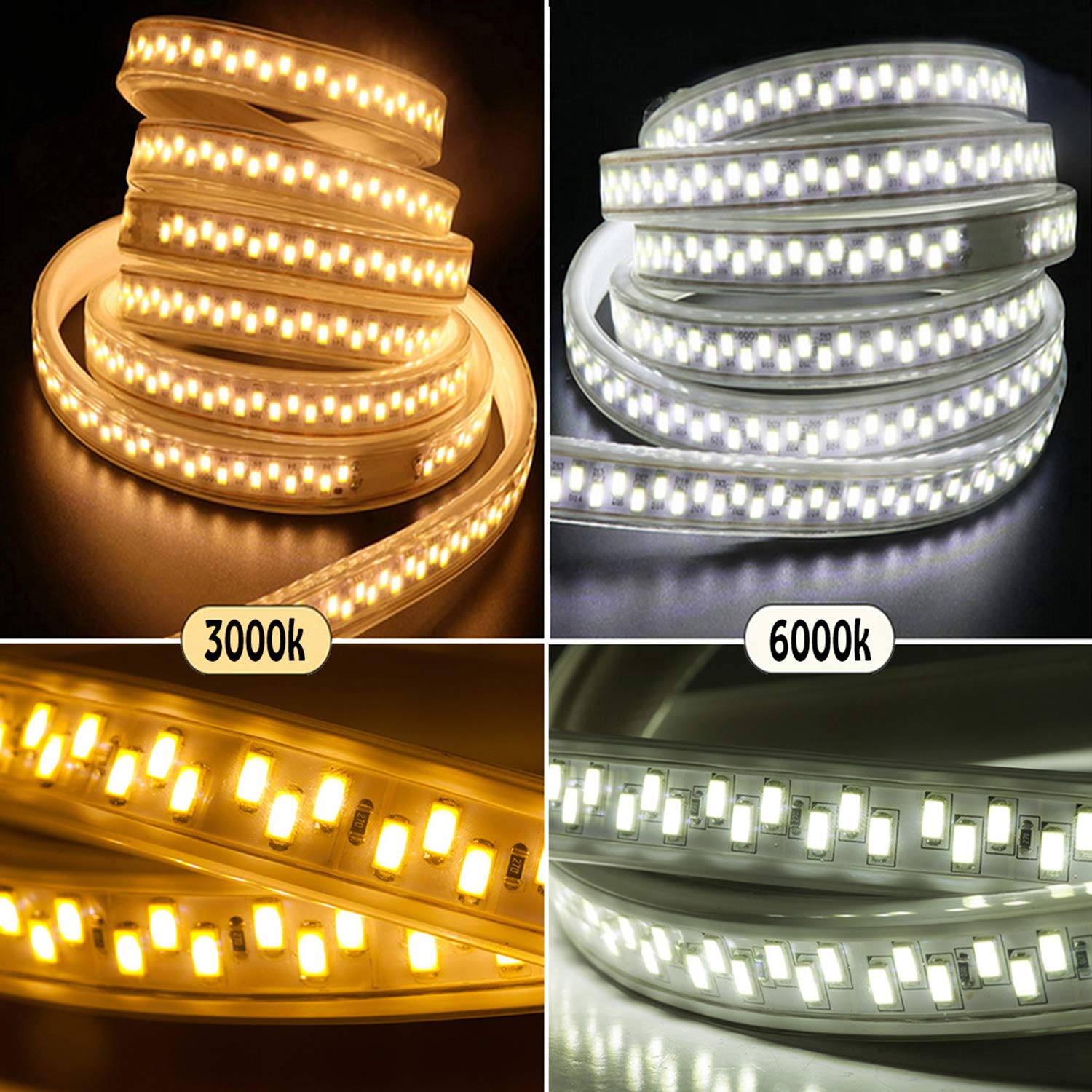30m Ruban à LED avec interrupteur - Blanc Froid, 220V 230V LED strip, Bande de 5630 SMD 180 LEDs/m, éclairage très lumineux, IP65 étanche
