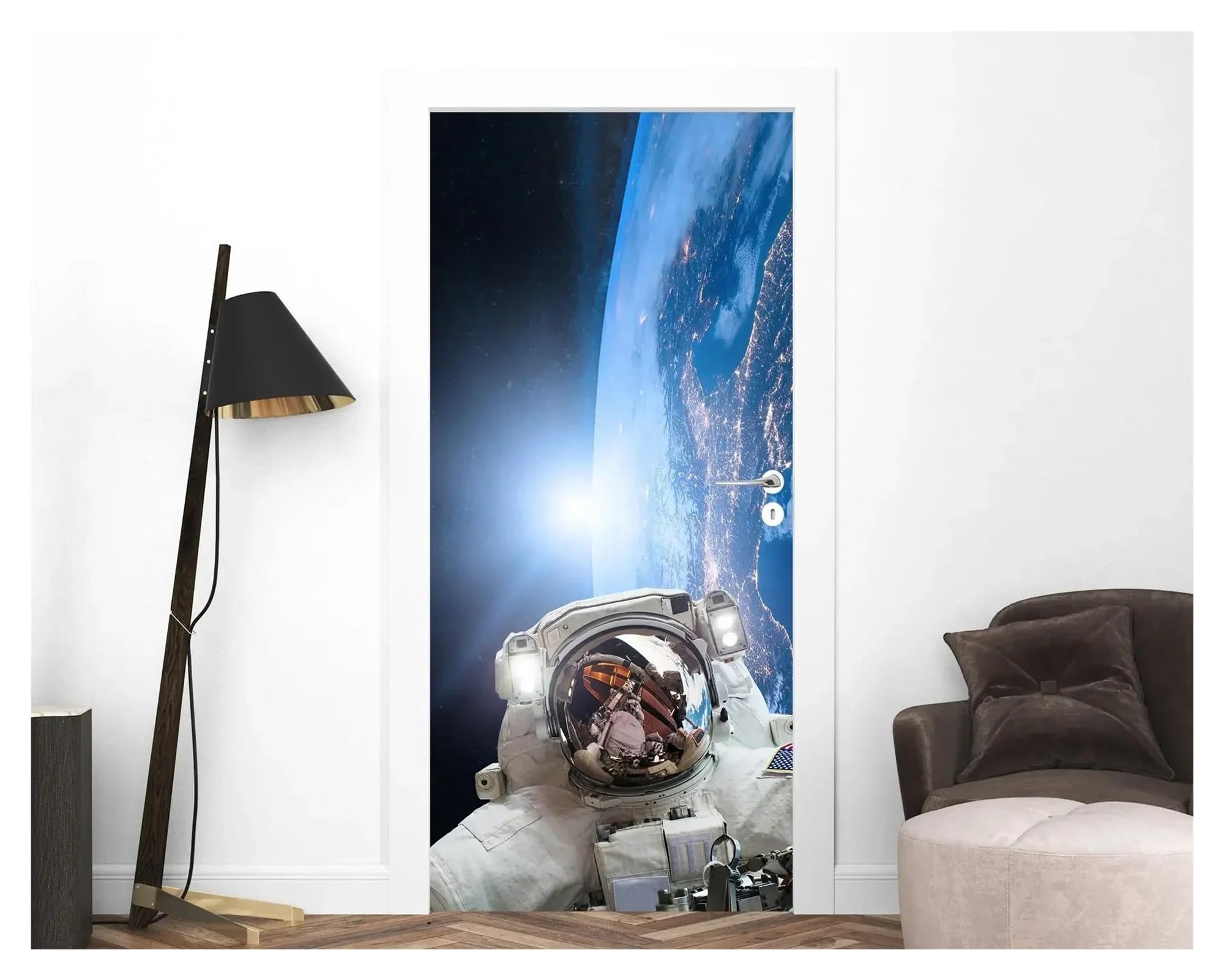 Sticker porte astronaute grand format avec poster univers et papier peint autocollant espace