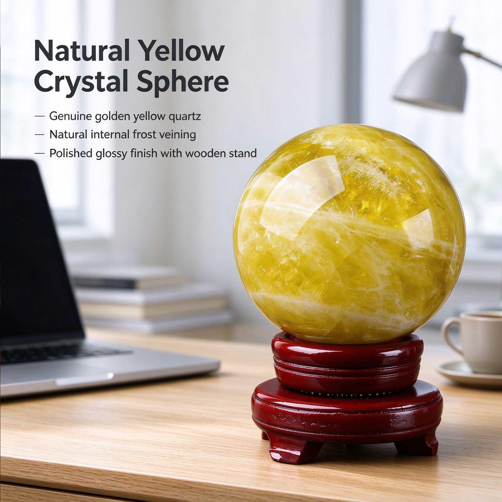 Bola de Cristal de Citrino Natural Esfera de Cuarzo Amarillo Pulida