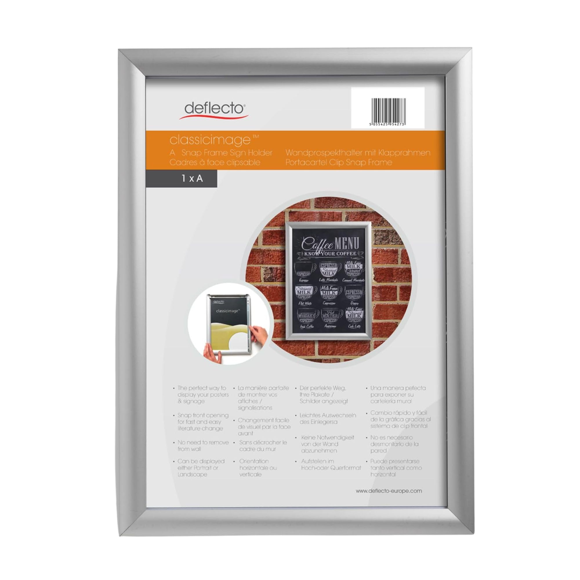 Deflecto A2 Snap Frame Pack of 10 - Elegant Silver Aluminium Clip Frame for Wall Display - Certificate and Poster Holder with Convenient Front Opening Clips