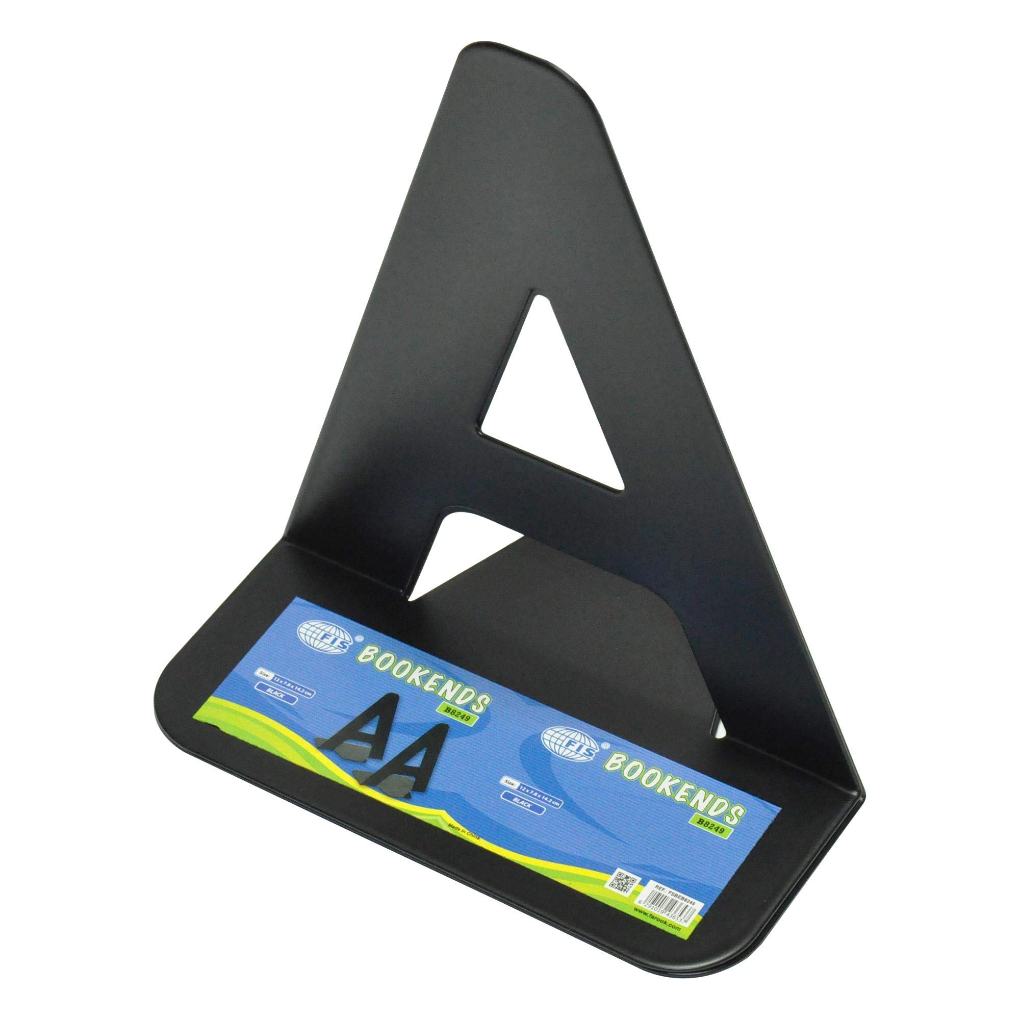 FIS® Bookends, A Shape, Size 120x78x142mm, 1 Pair (Set of 2 Pieces) Made From Heavy Gauge Steel Materials, Black Color-FSBEB8249