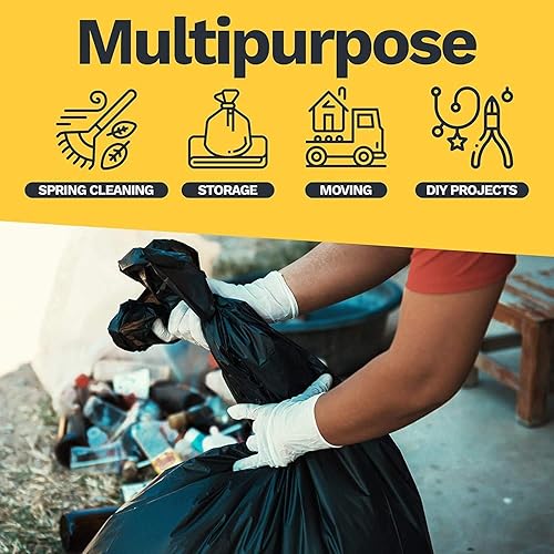 Miniatura 3 de Bolsas de basura de 33 galones, 32 x 38 pulgadas (50 unidades)  Bolsas de basura negras resistentes de 3 mil para custodios, paisajistas, bolsas de
