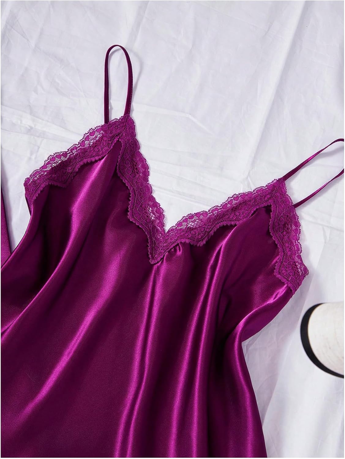 SweatyRocks Women's Silk Pajamas Set 4pcs with Robe Lace Trim Shorts Lounge Sets Pants Sleepwear - Image 3