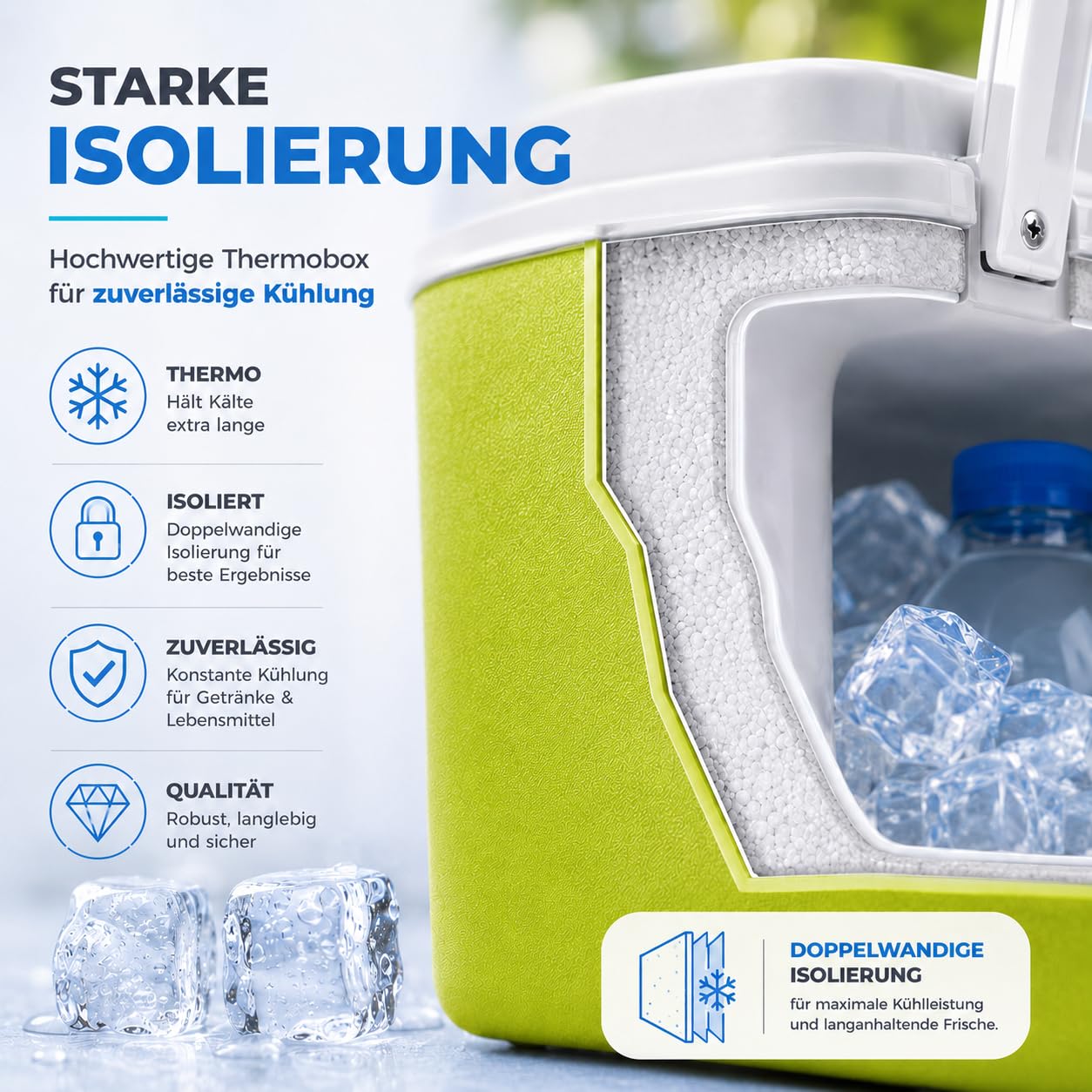 Glacière de 15 litres avec élément de refroidissement et bloc réfrigérant – Boîte isotherme pour un refroidissement extra long, idéal comme sac isotherme