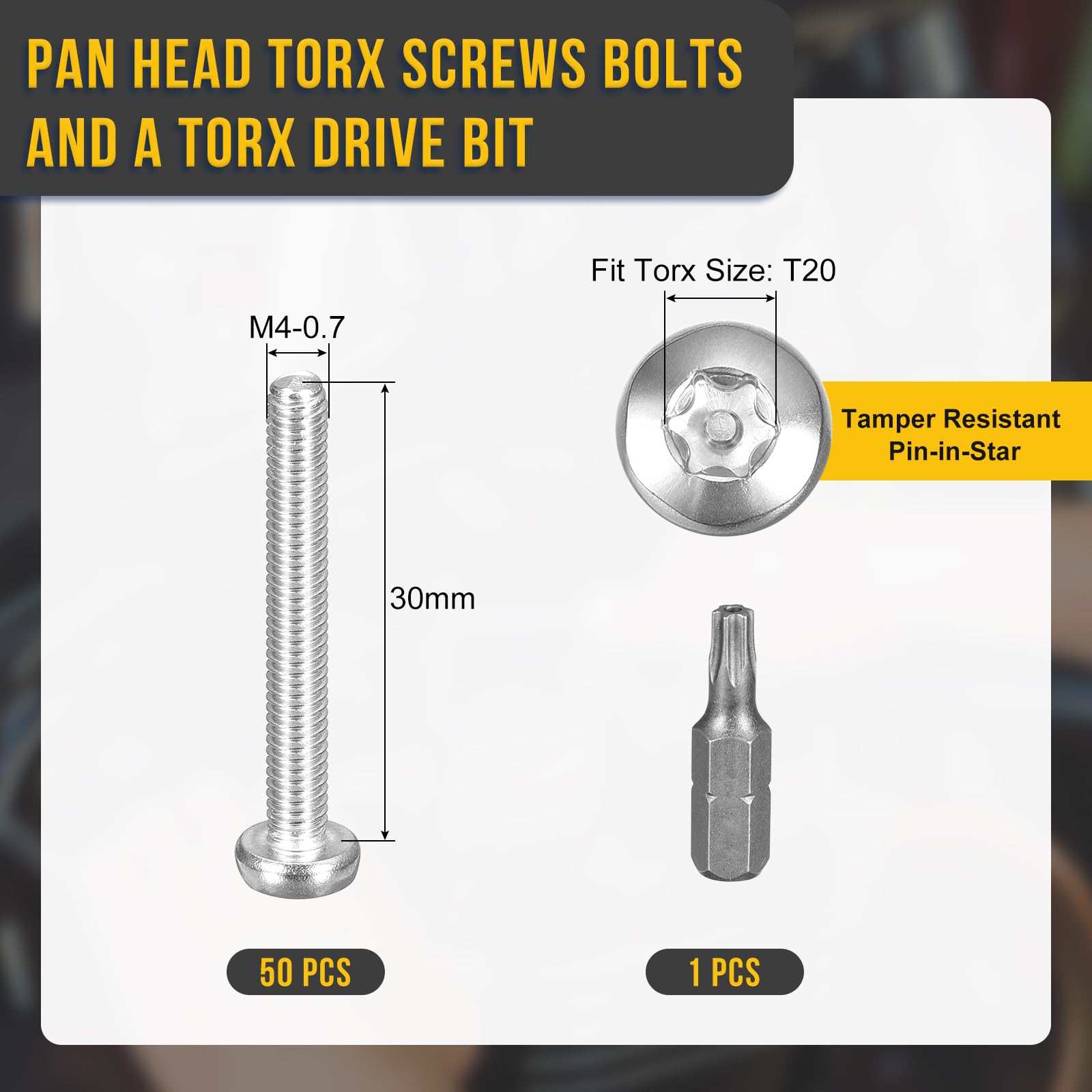 DTGN M4x30mm Pan Head Torx Security Screws, 50Pack, Good for Machinery - Image 2