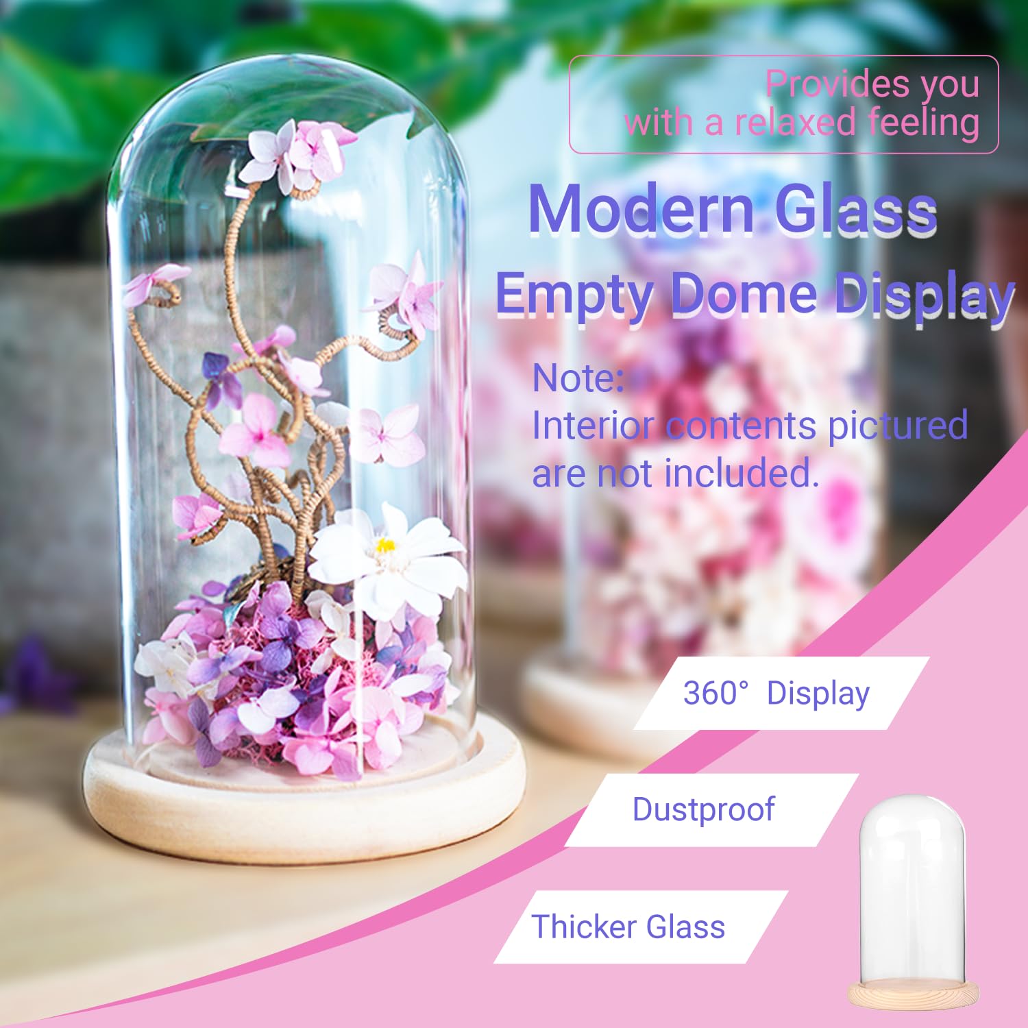 IVOLADOR I Glass Cloche Dome, Glass Display Cloche Case with Solid Wooden Base for Plants, 7" x 4" Medals Display, Antique Collectibles, Large Size Office Home Decoration( Base)