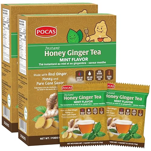 Miniatura 40 de Pocas Honey Ginger - Té instantáneo en polvo, sabor dátil, paquete de 2 unidades, extracto de jengibre y miel real, té sin cafeína, 20 paquetes por