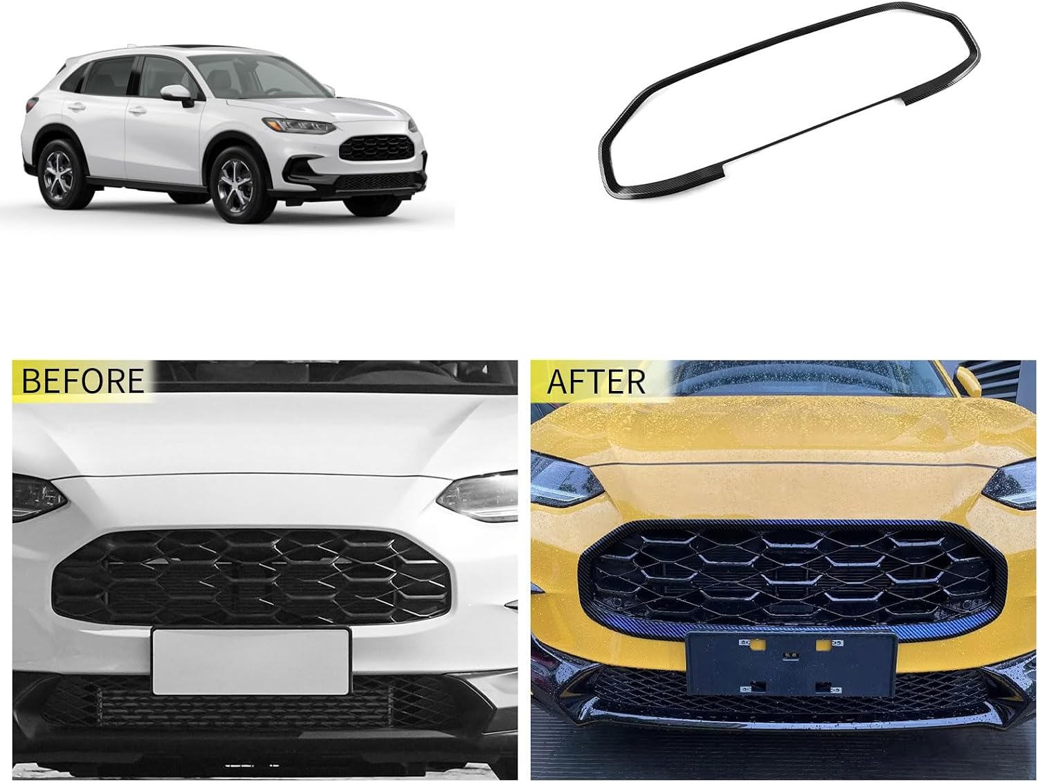 Front Grille Trim Compatible With Honda New HRV HR-V 2026 2025 2024 2023 Front Bumper Grille Strip Frame Trim Exterior Car Accessories ABS 1PCS(Carbon Fiber Style)