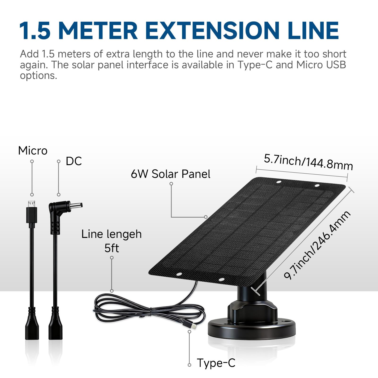 Pannello solare da 6 W 5 V con connettori Tipo-C, micro USB e barile, pannello solare universale per fotocamera con superficie ad alta efficienza a nido d'ape, caricabatterie solare impermeabile IP65