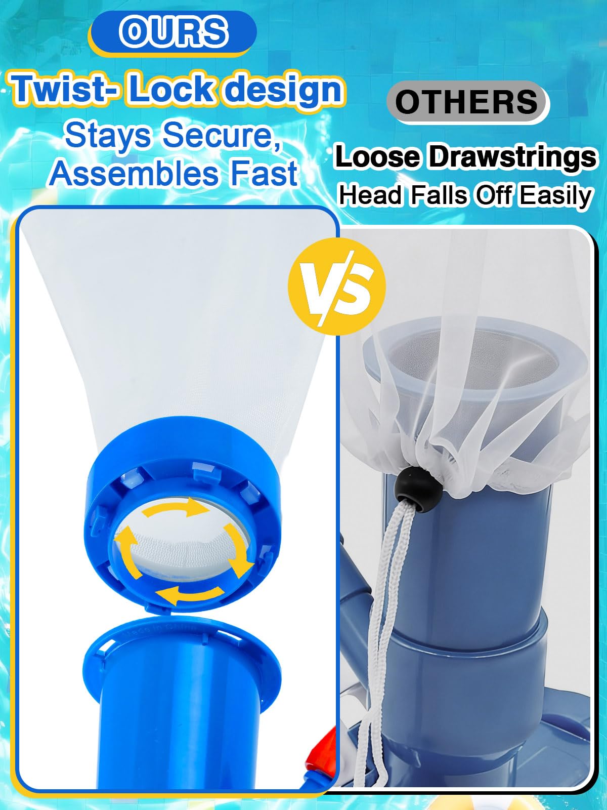 Kit di pulizia portatile 3 in 1 per piscine fuori terra, include aspirapolvere con sacchetti a rete, spazzola, retine per skimmer, asta regolabile da 1,9 m per spa, gonfiabili o piscine con telaio per