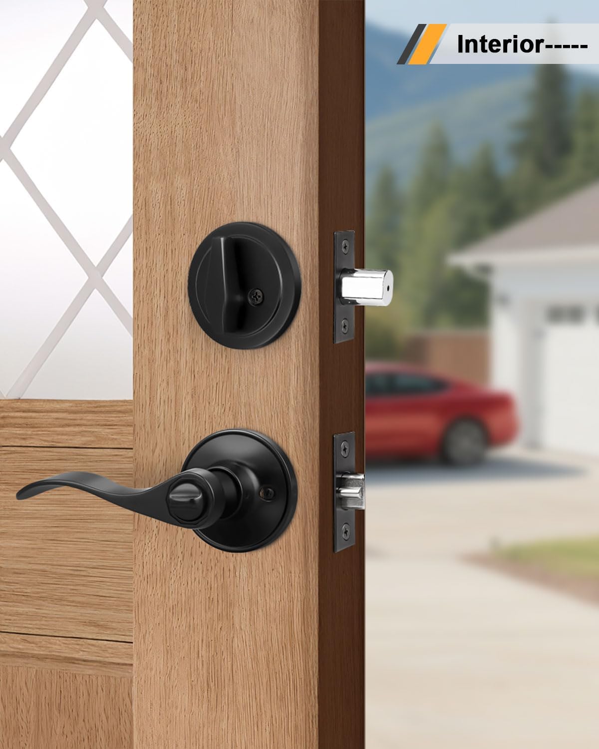 3 Pack Exterior Door Lever Lockset with Single Cylinder Deadbolt Black Door Handle with Deadbolt Lock Set Keyed Alike, Matte Black Finished