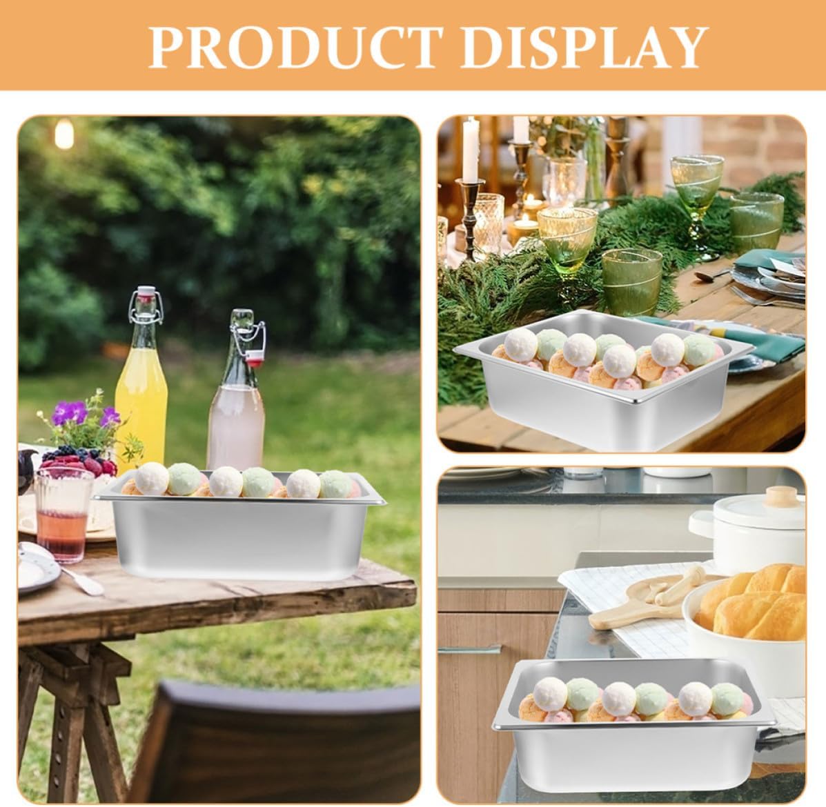 Large Capacity Stainless Steel Buffet Serving Pan for Party and Kitchen Use, Deep Food Container with Easy to Clean Surface and Versatile Functionality