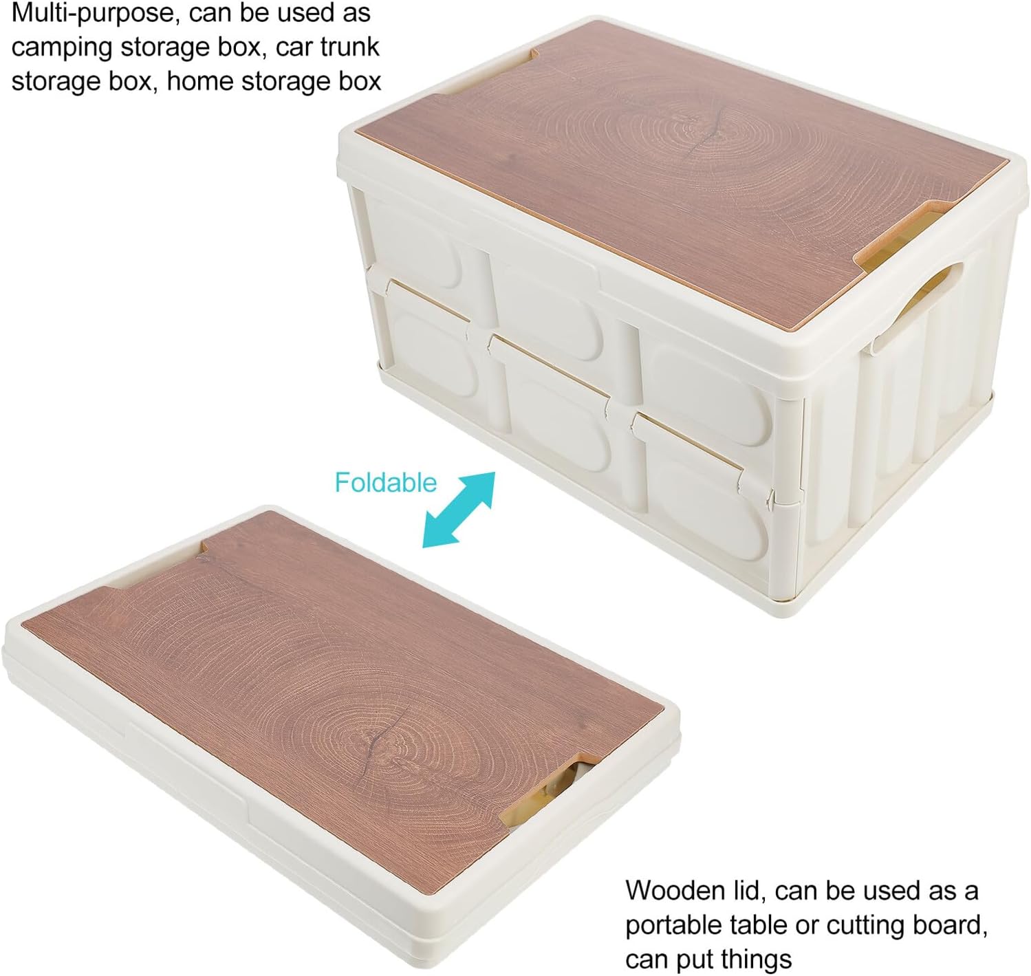 Cabilock Foldable Car Storage Box with Wooden Lid Small Car Trunk Organizer Container for Vehicle Storage and Auto Accessories