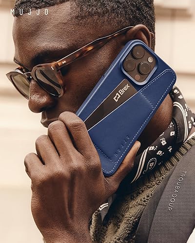 Miniatura 7 de Mujjo Funda de cuero tipo cartera para teléfono Compatible con iPhone 15 Pro Max Compatible con MagSafe Funda de cuero europeo de primera calidad