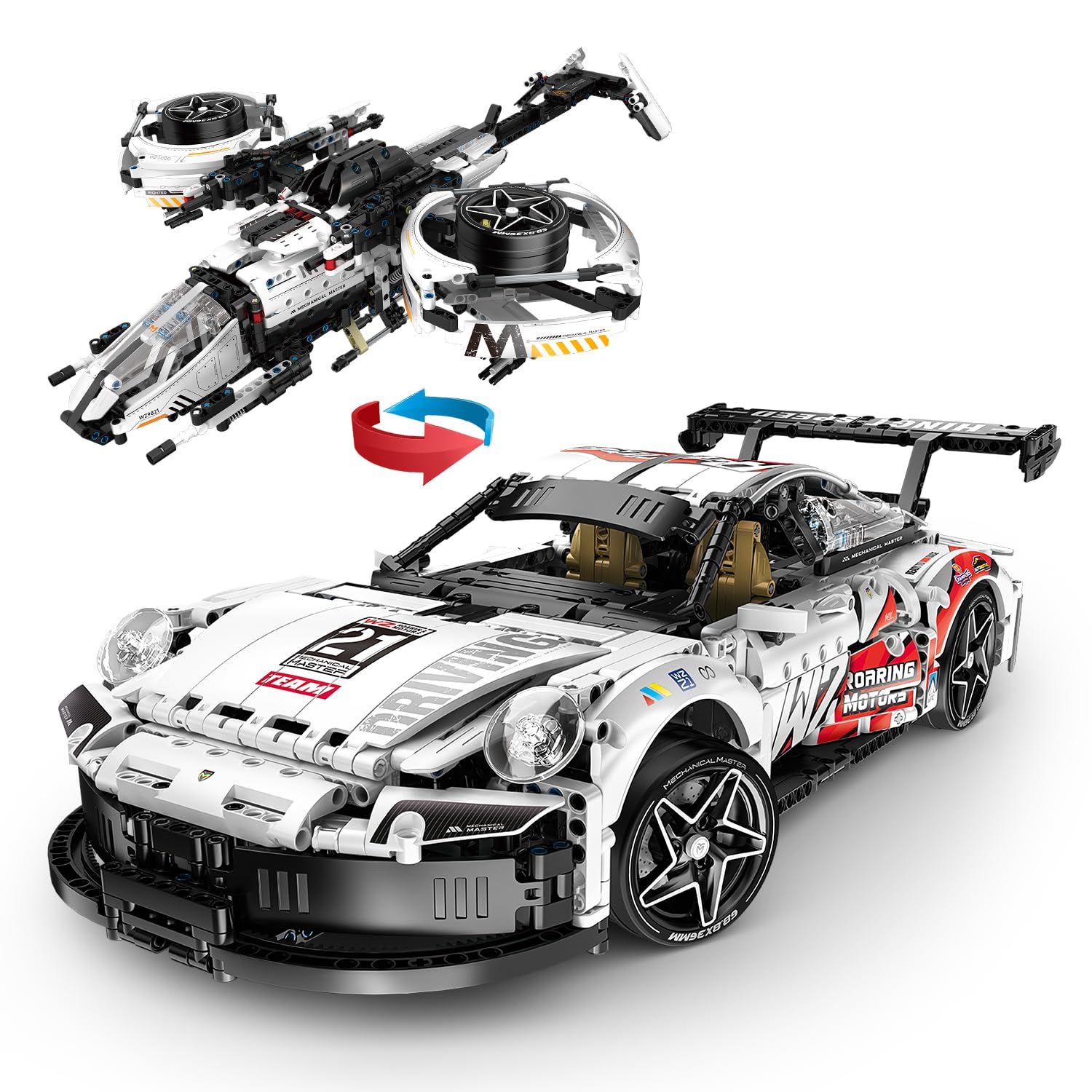 1:10 Racing Car Brick Kit, 2 in 1 Adult Collection Sports Technology Car Assembly Kit, 1861 Pieces Remote Control Super Car MOC Model Building Block Set, Suitable for Adults Men Teenagers Boys