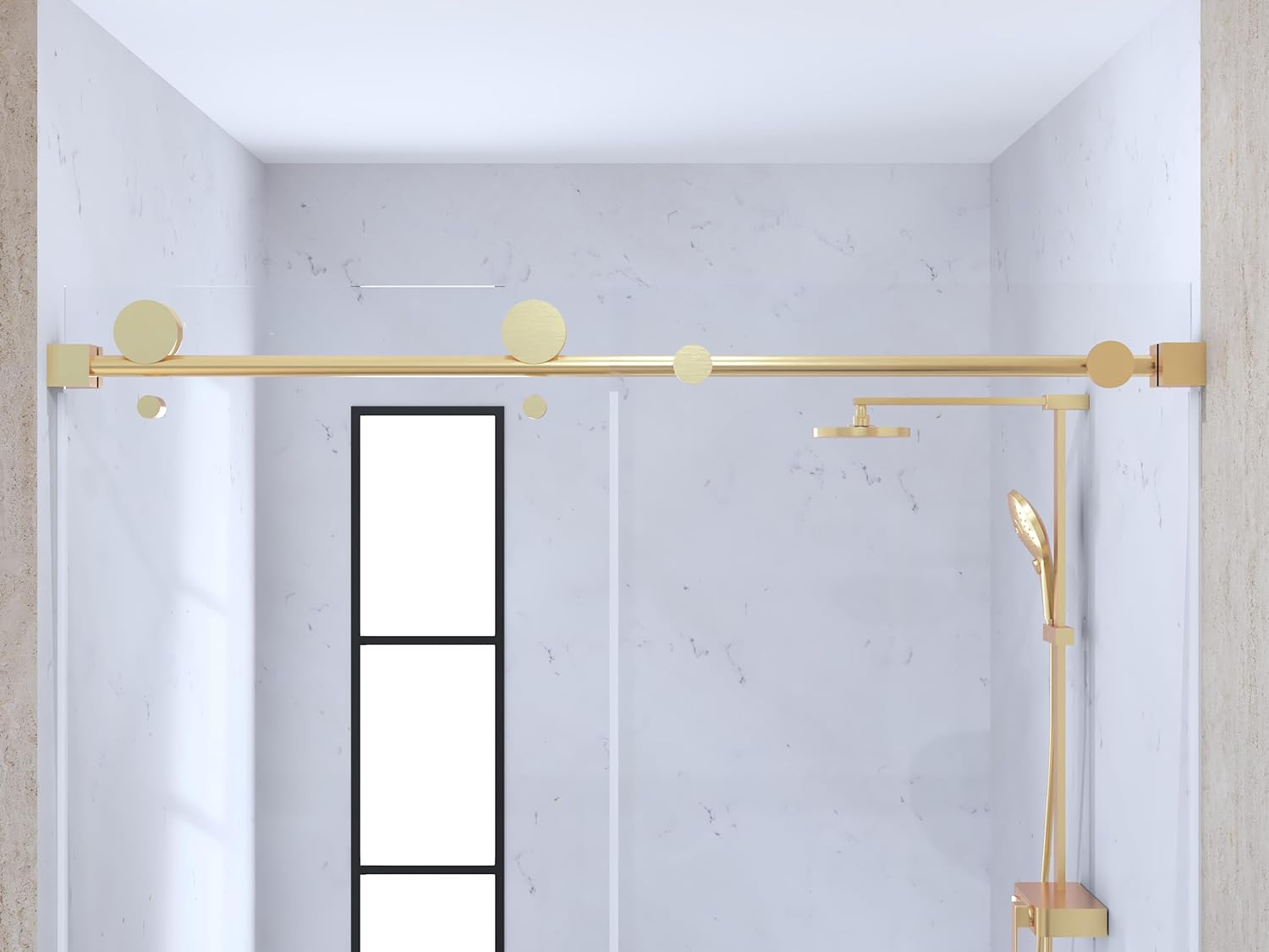 Brushed gold-SS05 Frameless Slide Roller Shower Glass Door 10mm- Size 60"x76"