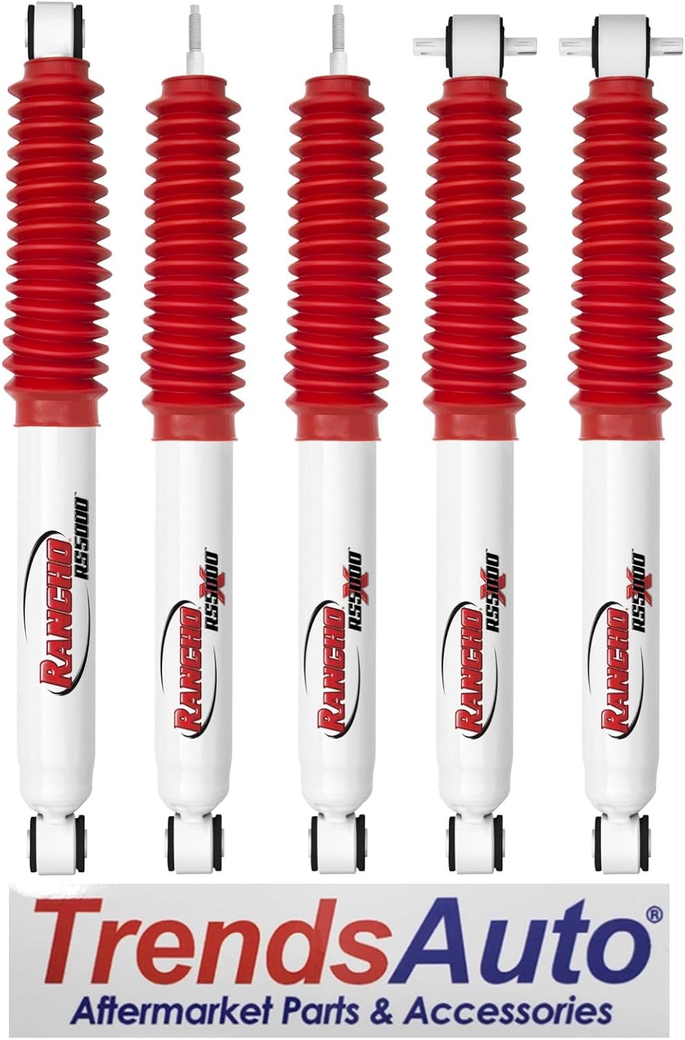 Set of RS5000X Series Front & Rear Shocks fits 2011-2017 Wrangler 4WD with 0-2” Lift | Improves Handling & Performance Includes Steering Stabilizer & TrendsAuto Decal