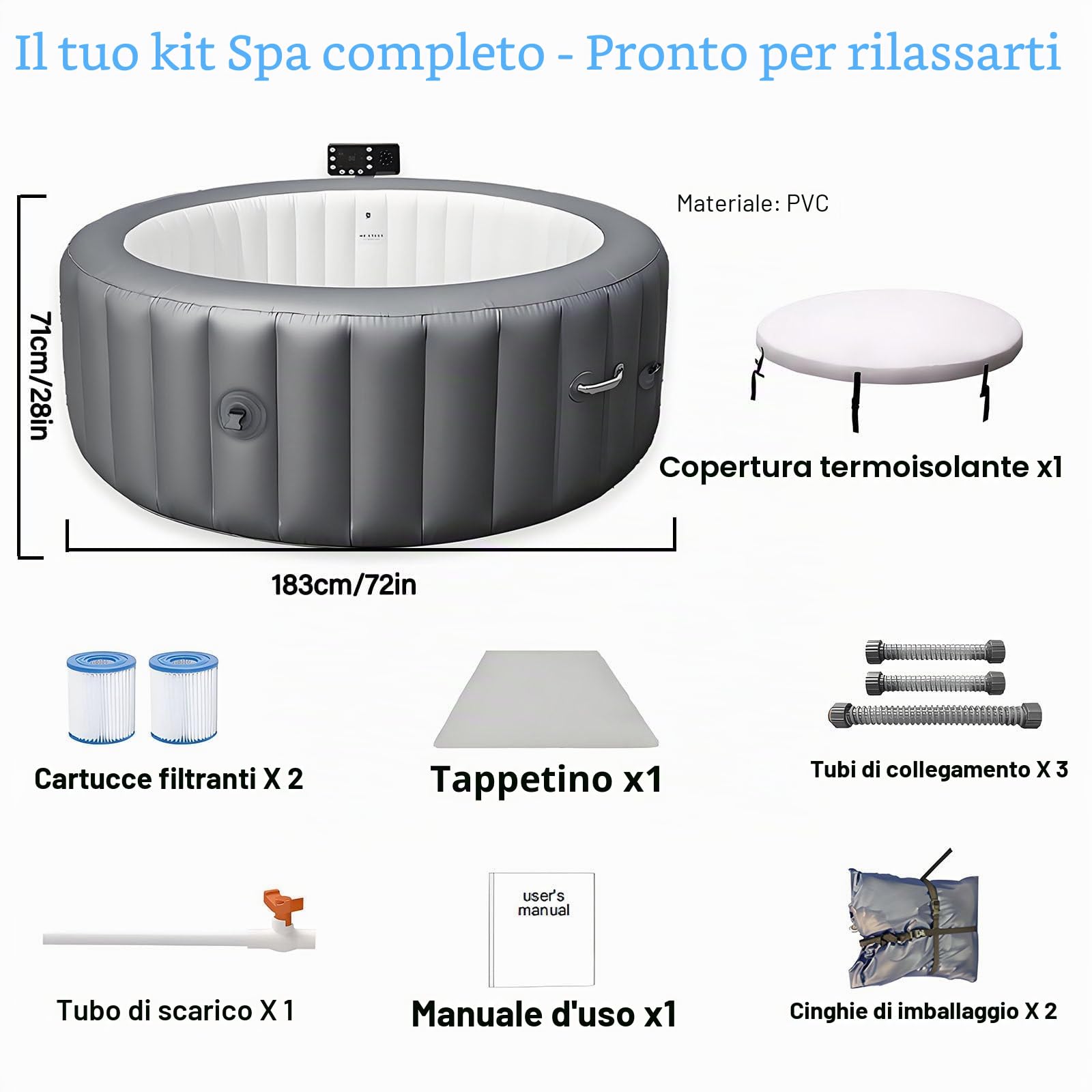 Spa Gonfiabile di Lusso per 2-6 Persone, Vasca Idromassaggio Portatile da Esterno con Riscaldamento Rapido, Massaggio a 180 Bolle, Facile da Montare per il Relax in Giardino e in Terrazza S