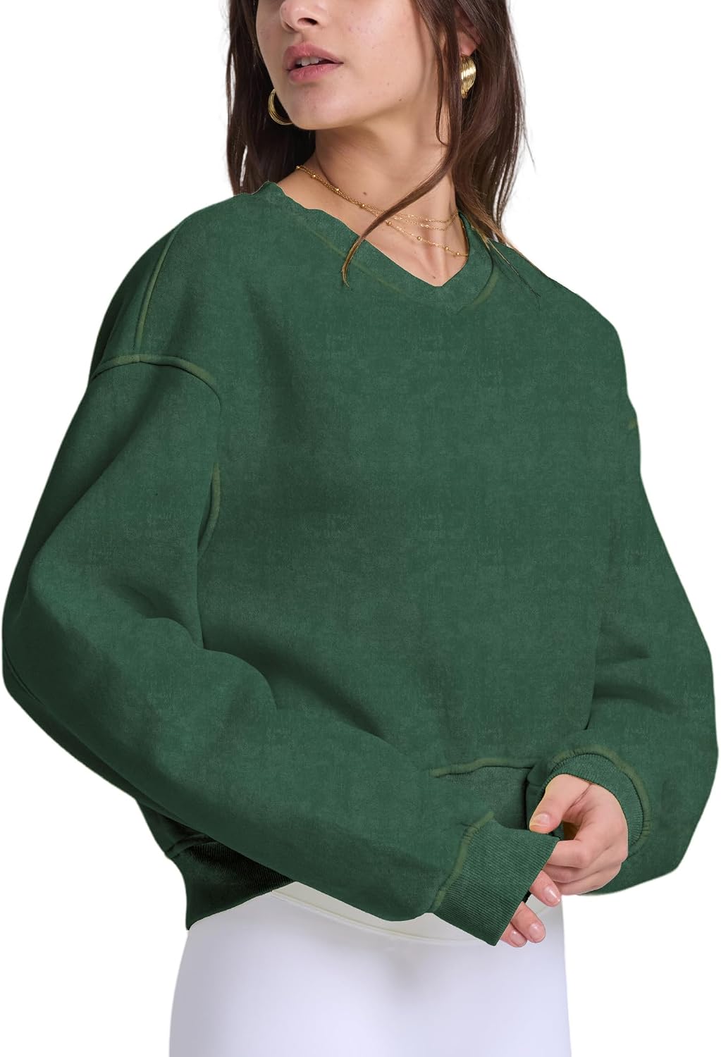 Hatant Cropped Sweatshirt for Women, V Neck Acid Wash Crop Pullover, Soft Fleece Long Sleeve Relaxed Fit Sweatshirt for Women