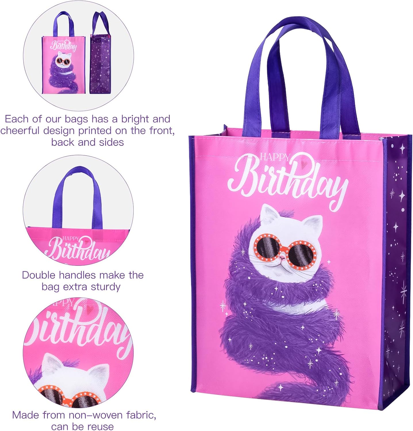 WRAPAHOLIC Large Reusable Birthday Gift Bag with Handles - 10 x 5 x 13 inch - Floral Happy Birthday image 4