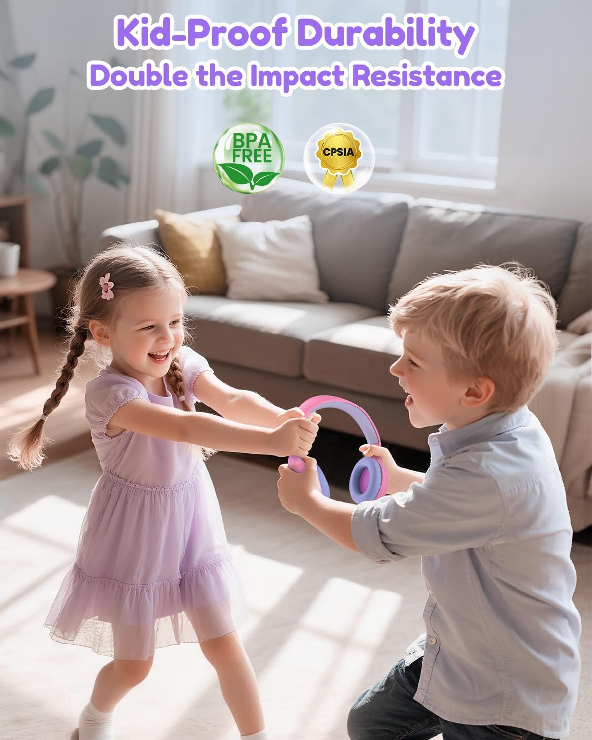 acer Kids Bluetooth Headphones, 85/94dB Volume Limiter, Foldable Wireless Over-Ear Headphones for iPad, Travel, 60H Playtime, Bluetooth 6.0, Built-in Mic, Pink, OHR668