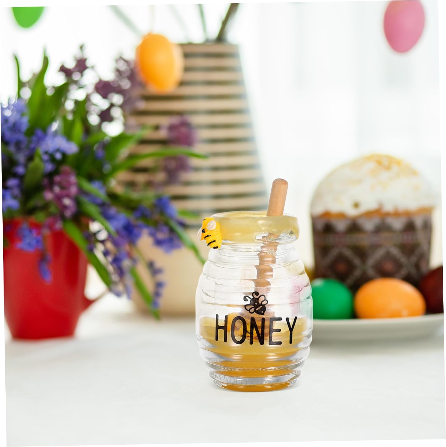 GLEAVI Honeybee Tiered Tray Decor Bee Honey Jar Decor with Honey Dipper Bumblebee Party Decorations for Spring Summer Farmhouse Kitchen Shelf Table Centerpiece 3.18 X 2.28 X 2.28 in
