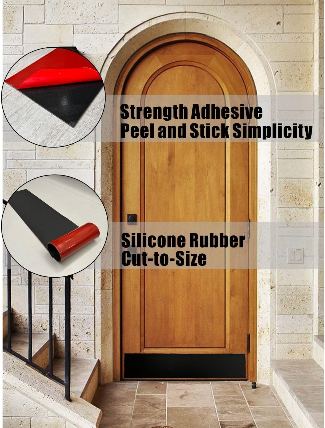 Silicone Rubber Door Kick Plate 6x28 Inches Self Adhesive Black Cut-to-Fit KickPlates for 24-28 30 Inch Wide Exterior Interior Doors Peel and Stick On 6''x28''
