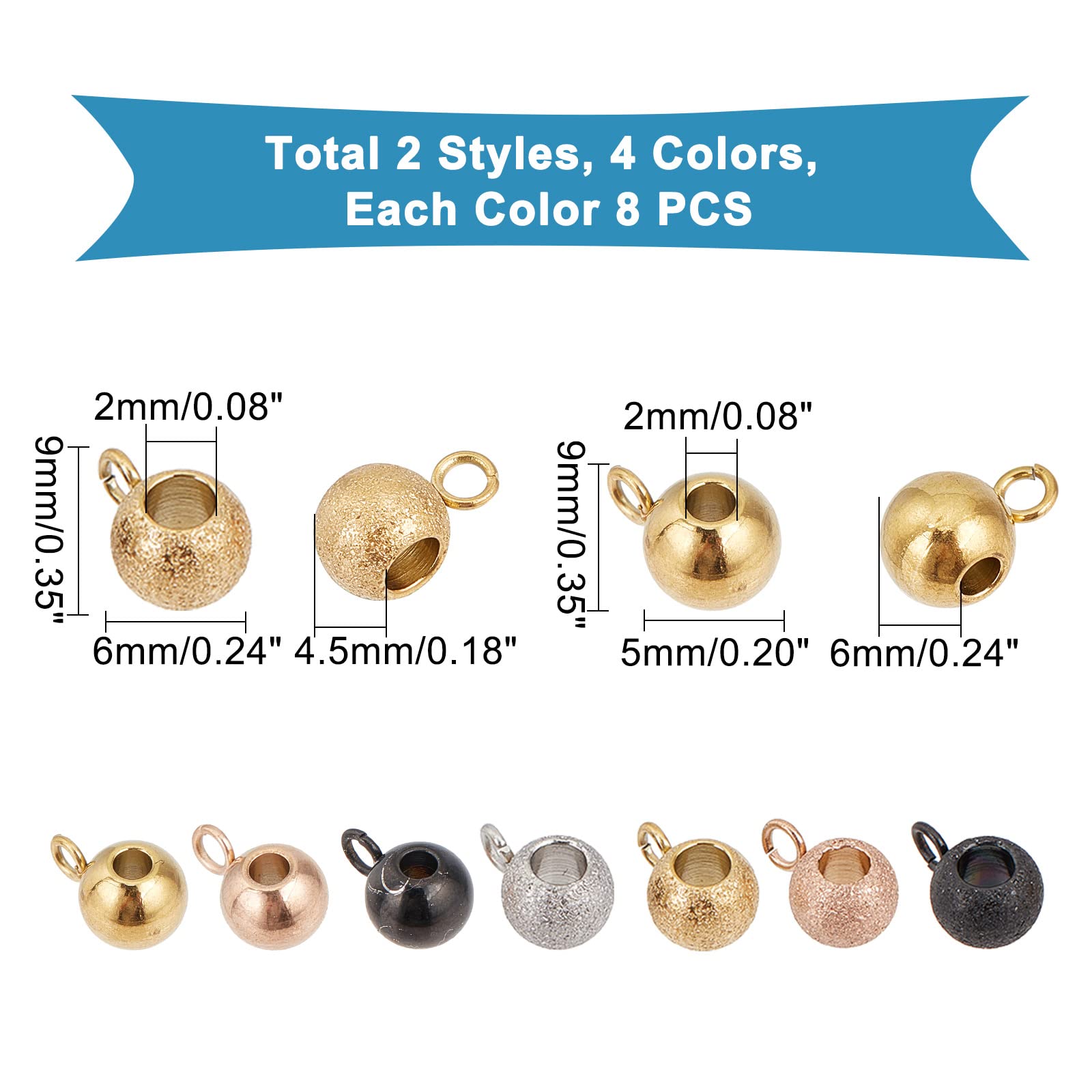 DICOSMETIC 64 Pieza, 2 Estilos, 4 Colores, Eslabones de Acero Inoxidable para Colgar, Cuentas de Fianza Huecas Texturizadas, Cuentas para Hacer Pulseras, Collares Y Joyas.