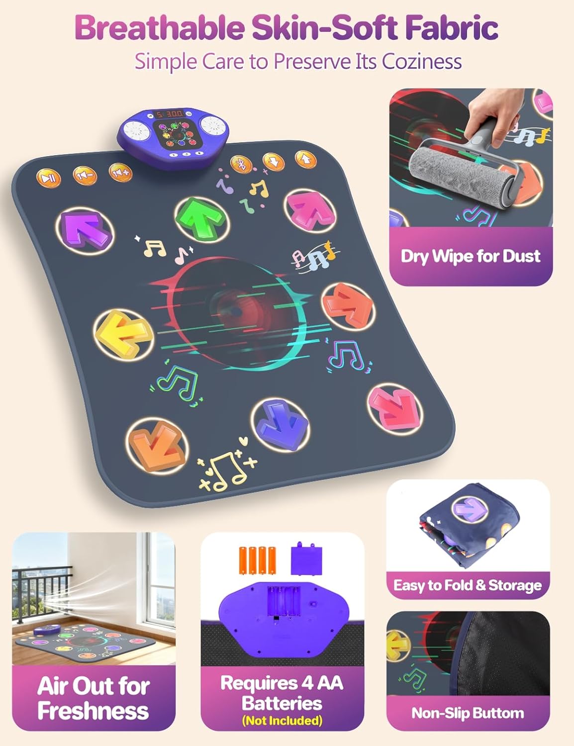 Dance Mat Toys for 3-12 Year Old Kids,Bluetooth Dance Pad with Light-Up 8 Keys,Interactive Dance Game with 4 Modes,Non-Slip & Built-in Music,Christmas Birthday Gift for Girls,Boys,Blue - Image 5